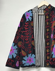 Veste bomber en velours indien bohème à motif floral brodé, écologique, taille plus, hiver, respirante et légère - Product Image 6
