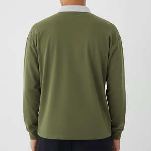 Pull à col haut imprimé à manches courtes pour homme, 100% coton, respirant, décontracté, surdimensionné, vert olive uni - Product Image 2