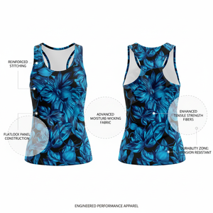 Solid Plain Color Custom Made Floral Printed Racerback Tank <b>Top</b> High Strength Casual Sleeveless Stretch Fit Activewear Shirt - Product Image 2