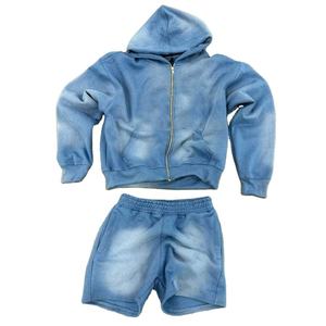 Ensemble sweat à capuche zippé et short en coton délavé respirant de haute qualité, tendance et personnalisé pour homme – Collection Hiver – Prix de gros - Product Image 4