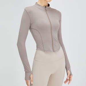 Lightweight Full Zip Running Track <b>Jacket</b> <b>Workout</b> Slim Fit Yoga Sportwear with Thumb Holes - Product Image 2