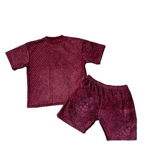 Ensembles de t-shirts personnalisés pour hommes avec logo, ensembles courts d'été 2 pièces avec strass, 100% coton French Terry respirant - Product Image 6