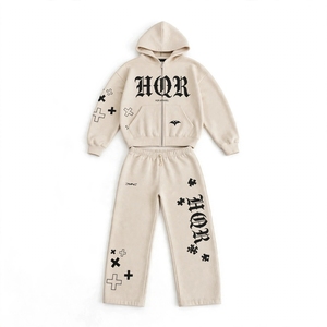 Conjunto Deportivo HQR Apparel, Sudadera con Capucha y Cremallera, Unisex, de Algodón Blanco Grueso, Lavado Ácido, Ecológico, Estampado, Estilo Urbano - Product Image 3