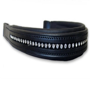 Bande de front de cheval en cuir rembourré noir droit personnalisé 1 rangée de cristaux strass diamante décoratif bande de front de canal vide - Product Image 6