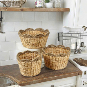 Natural Rattan Storage Baskets Set Scalloped Edge Rustic Design Multi-Purpose Organizer Bowl <b>Shape</b> Eco-Friendly Handwoven - Product Image 2