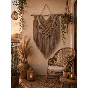 Bohemian Macrame Wall Hanging Abstract Geometric Pattern Triangle Shape Natural Fiber Home Decor Bedroom Art Piece - Product Image 5