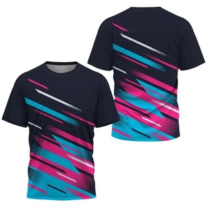 Men's Geometric Pattern Short Sleeve T-<b>Shirt</b> O-Neck Breathable Casual Style <b>100</b>% <b>Polyester</b> Knitted Fabric Regular Fit - Product Image 3