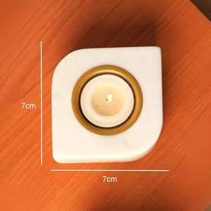 Handmade White Marble <b>Tealight</b> Candle <b>Holder</b> with Gold Rim Decorative for Home Tabletop Festive Decor - Product Image 3
