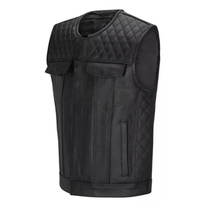 Material Comfortable Fit Biker Casual Outdoor Wear OEM Custom <b>Men</b> <b>Leather</b> <b>Vest</b> PU <b>Leather</b> Waistcoat Zip Front Durable - Product Image 1