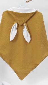 Toalla de baño con capucha de algodón para recién nacidos, de color sólido, suave para la piel, con orejas de conejo, toalla con capucha para niños - Product Image 5