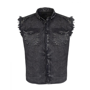 Camisa de Mezclilla sin Mangas Transpirable Personalizada para Hombre, Azul, de Algodón Lavado, con Logotipo Frontal, para Todas las Temporadas, Estilo Motociclista - Product Image 3
