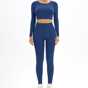 Ensemble de sport côtelé 2 pièces pour femme : haut et leggings extensibles, vêtements de gym respirants, tenue de sport d'entraînement - Product Image 2