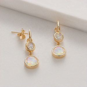 925ชุบทองลายมูนสโตนสีรุ้งสุดพิเศษต่างหูพลอยทรงกลมสีเงินสเตอร์ลิง - Product Image 2