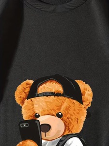 Custom Cartoon <b>Bear</b> Printed Oversized Hooded Sweatshirt Men Winter Knitted Regular Sleeve 100% Cotton Front Logo ODM Heavyweight - Product Image 4