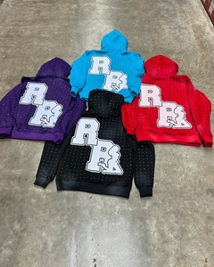 เสื้อฮู้ดดี้กราฟิกประดับเพชรเทียมสีดำแบบสั่งทำพิเศษ รุ่นโอเวอร์ไซส์ สำหรับผู้ที่ชอบเสี่ยงท้าทาย ผ้าฟลีซหนานุ่ม สไตล์สตรีทแวร์ แบบสวมหัว OEM - Product Image 5