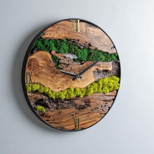 Reloj de Pared de Musgo Encantado, Decoración Rústica de Madera Natural, Hecho a Mano, Verde, Lujoso, Moderno, Artístico, para el Hogar, TIMELESS CRAFT - Product Image 2