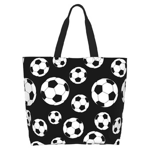 Soccer <b>Tote</b> <b>Bag</b> <b>Large</b> Capacity <b>Canvas</b> Football Print Carry <b>Bag</b> Reusable Shopping <b>Tote</b> Durable Sports Travel Use - Product Image 1