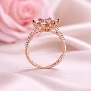 Elegant Pink Flower <b>Ring</b> for Women Gold Plated <b>Crystal</b> Floral <b>Ring</b> Adjustable Fashion Jewelry Gift for Her - Product Image 2