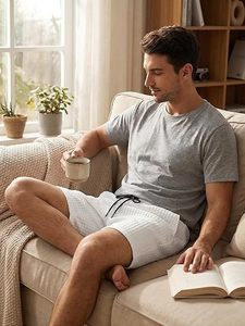 Pantalones Cortos Deportivos para Hombre, Casuales, Elásticos, con Cintura Elástica, Estilo Waffle, con Bolsillo - Product Image 3