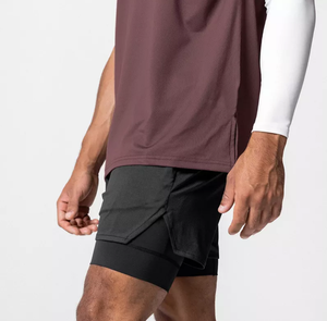Shorts de sport noirs pour hommes, séchage rapide, taille mi-haute élastique, en polyester tricoté, couleur unie, vêtements de sport - Product Image 5