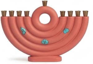 Ménorah de Hanouka en résine, porte-bougies à 9 branches, décoration juive moderne, design bleu et or moucheté - Product Image 6