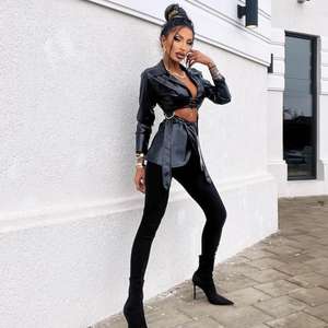 Nouvelle veste en cuir PU pour femmes et filles, style motard, printemps automne, manches longues, décontractée, slim, couleur unie, fermeture éclair, veste décontractée - Product Image 4