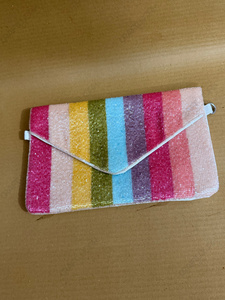 Sac de Soirée de Luxe pour Femme, Pochette d'Épaule 23cm avec Fermeture Magnétique, Perles de Verre Artisanales Rayées Arc-en-ciel, Vente en Gros - Product Image 2