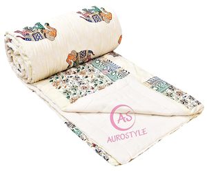 Couette/Razai en coton imprimé floral éléphant de Jaipur, légère, toutes saisons, 85x55 pouces, style bohème - Product Image 6