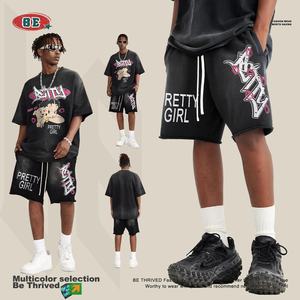 High Quality 100% Cotton Heavy Color Men's Shorts High street Loose Casual Acid Wash Shorts for Men - Product Image 2