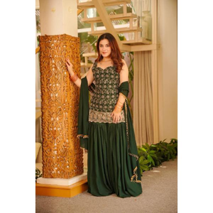 NOUVELLE COLLECTION : ENSEMBLE 3 PIÈCES LUXUEUX AVEC BRODERIES ET DENTELLE FANCY - Product Image 1