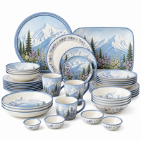Collection de plats ovales ornés bleus et blancs avec bols pour buffet, restaurant, traiteur, service de banquet, ensemble de vaisselle en mélamine
