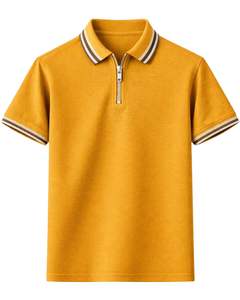 เสื้อโปโลคอซิปผู้ชาย แขนสั้น คอริบตัดสี ผ้าคอตตอนผสม สวมใส่สบายๆ ในฤดูร้อน ผลิตตามสั่ง - Product Image 1