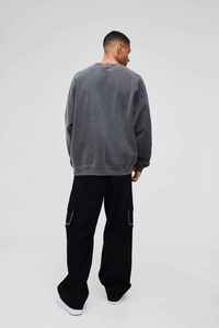 Sudadera Oversize Gris para Hombre, Cuello Redondo, Corte Regular, Informal, para Otoño, Tejida, Color Sólido - Product Image 2