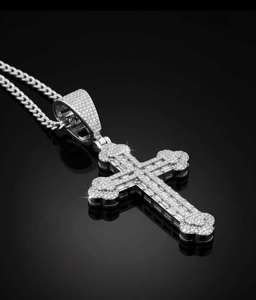 Iced Out Cross Pendant Moissanite <b>Diamond</b> <b>Chain</b> for <b>Men</b> Gold Silver 10K 14K Hip Hop Statement Necklace Streetwear Jewelry - Product Image 1