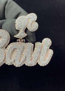 Customized <b>Initial</b> Script Letters <b>Pendant</b> VVS Moissanite Diamond <b>Silver</b> 3D Nameplate Hip Hop <b>Pendant</b> - Product Image 3