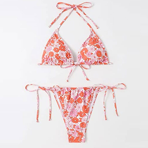 Traje de baño de poliéster y elastano elástico con estampado floral para mujer, pantalones de bikini con lazo lateral, ajuste regular - Product Image 4