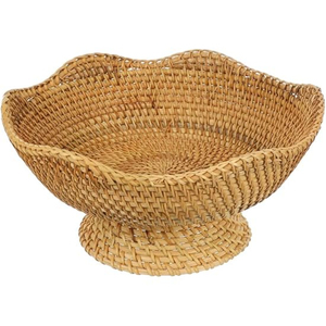 Corbeille à fruits sur pied en rotin tressé à la main, panier central en osier naturel pour comptoir de cuisine, décoration rustique en jacinthe d'eau - Product Image 3