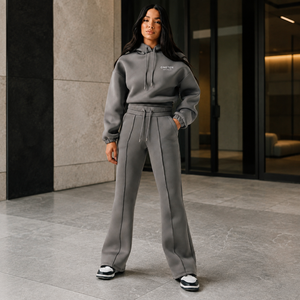 Ensemble sweat à capuche gris oversize ONETEN et pantalon polaire décontracté unisexe, tenue assortie hiver, logo dessin animé sur le devant, respirant 300g - Product Image 1
