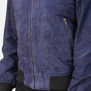 Blouson Bomber en Daim Bleu Marine Personnalisé pour Homme – Col Baseball Zippé Minimaliste, Coupe Slim, Style Décontracté et Urbain - Product Image 1