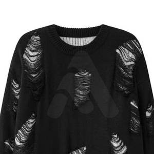 Suéter de Punto Oversize para Hombre, Estilo Desgastado, Cuello Redondo, 100% Algodón, Transpirable, Estilo Urbano, Nueva Moda - Product Image 4