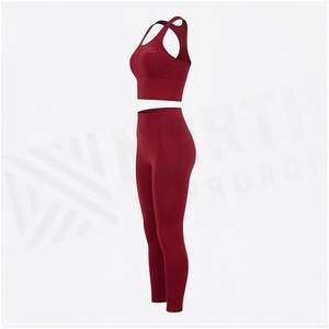 Conjunto de Yoga Rojo de 2 Piezas, Top Corto Deportivo, Leggings de Cintura Alta, Ropa Deportiva sin Costuras, Ropa Deportiva para Mujer - Product Image 3