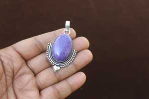 Colgante de Charoita en Plata de Ley 925, Collar de Piedras Preciosas Hecho a Mano, Joyería, Regalo de Cumpleaños para Mujer - Product Image 3