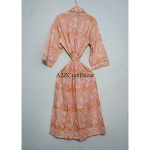 Magnifique Kimono en Coton Imprimé à la Main, Motif Floral Indien, avec Fermeture à Cordon, Respirant pour Toutes les Saisons - Product Image 6