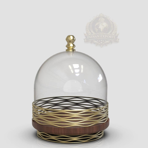 Dôme à gâteau de luxe en métal et bois, écologique, support de présentation de gâteau personnalisé, couvercle doré, pour boulangerie, utilisation en fête, fait main, alimentaire, pour la maison - Product Image 1