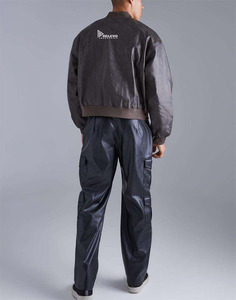 Veste coupe-vent oversize pour homme, veste en cuir PU lavé sur mesure, coupe ample, avec col, vestes décontractées pour homme - Product Image 6