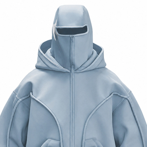 Sweat à capuche zippé intégral surdimensionné personnalisé pour homme, style streetwear futuriste, épais, avec masque intégré, veste urbaine zippée - Product Image 3