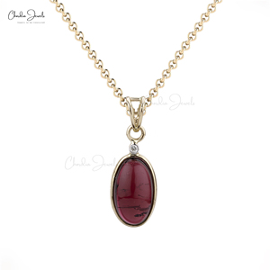 Popular Supplier Natural 12x7mm Oval Cabochon Pink Tourmaline & Diamond Accent Pendant in 14k Yellow Gold Wholesale Pendant - Product Image 1