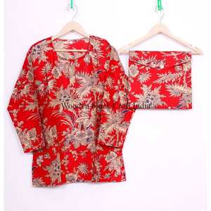 Ensemble de pyjama imprimé floral en coton 100% de haute qualité, col rabattu, poches boutonnées, robe de nuit, vêtements de nuit 2 pièces pour femmes - Product Image 3