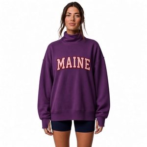 Sudadera de cuello alto para mujer, estilo oversize, holgada, de manga larga, informal, con cuello acanalado, ropa de moda personalizada - Product Image 2