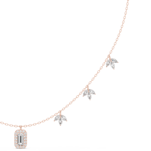 Collier en or rose avec pendentif feuille en diamant de laboratoire taille émeraude |   Collier élégant et minimaliste en bijouterie fine pour femme, cadeau - Product Image 4